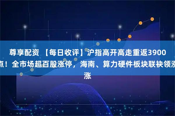 尊享配资 【每日收评】沪指高开高走重返3900点！全市场超百股涨停，海南、算力硬件板块联袂领涨