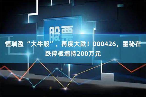 恒瑞盈 “大牛股”，再度大跌！000426，董秘在跌停板增持200万元